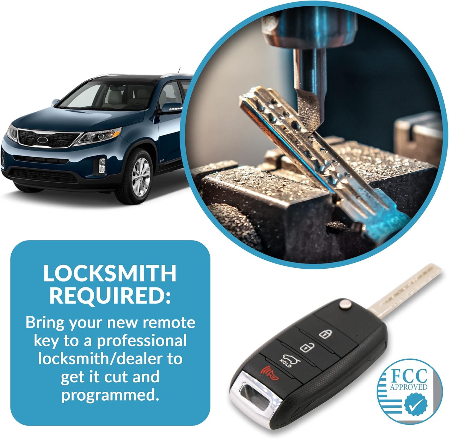Keyless2Go Repuesto para llave remota de 4 botones Kia NYODD4TX1306-TFL (TF FL) 95430-2T560 (chip 4D60) – Paquete de 2