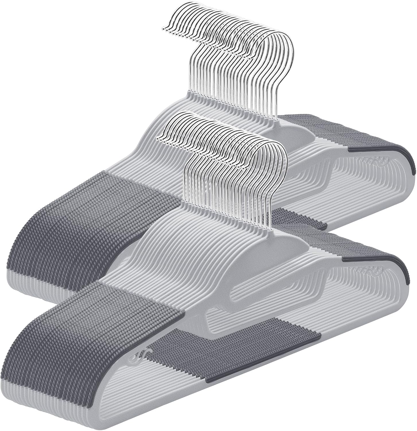 Paquete de 50 perchas de plástico para abrigos, perchas resistentes para pantalones, perchas para trajes que ahorran espacio con apertura en forma