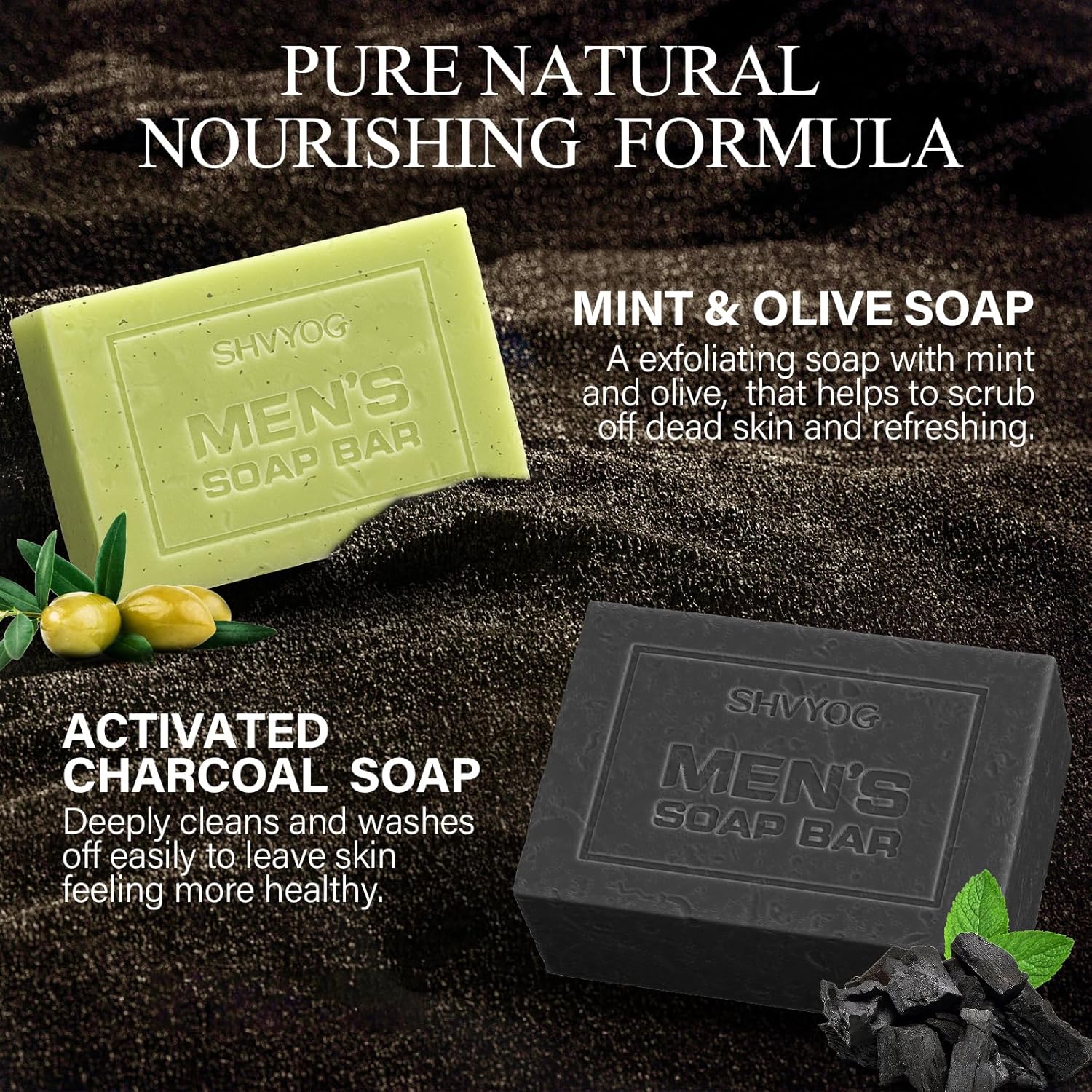 SHVYOG 4 jabones para hombre, jabón de barra para hombre, jabón natural para hombres, jabón exfoliante hecho a mano prensado en frío, limpieza
