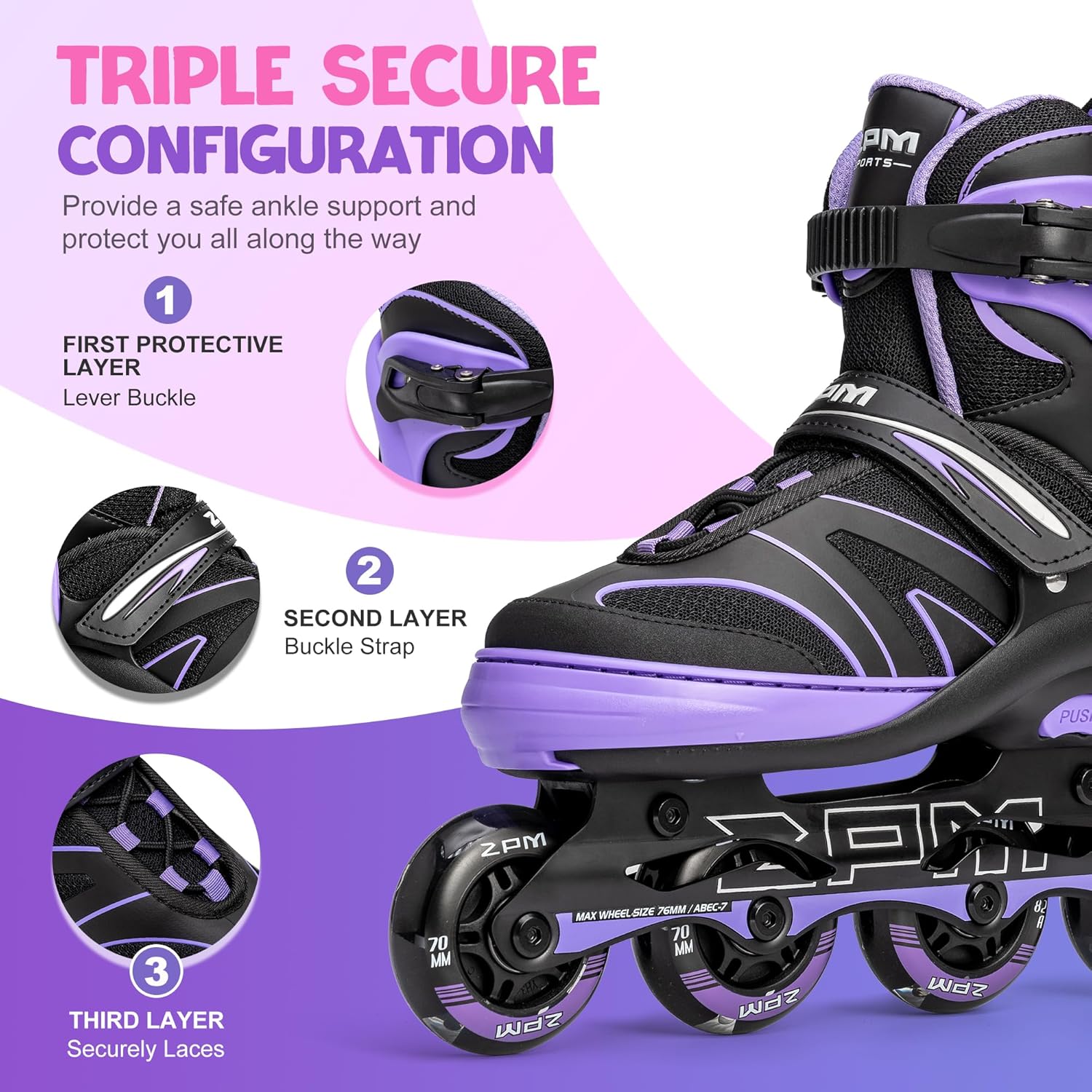 2PM SPORTS Patines en línea ajustables para niños de 4 a 12 años, patines Inlie para niñas y niños de 5 a 8 a 12 años con ruedas de luz completa,