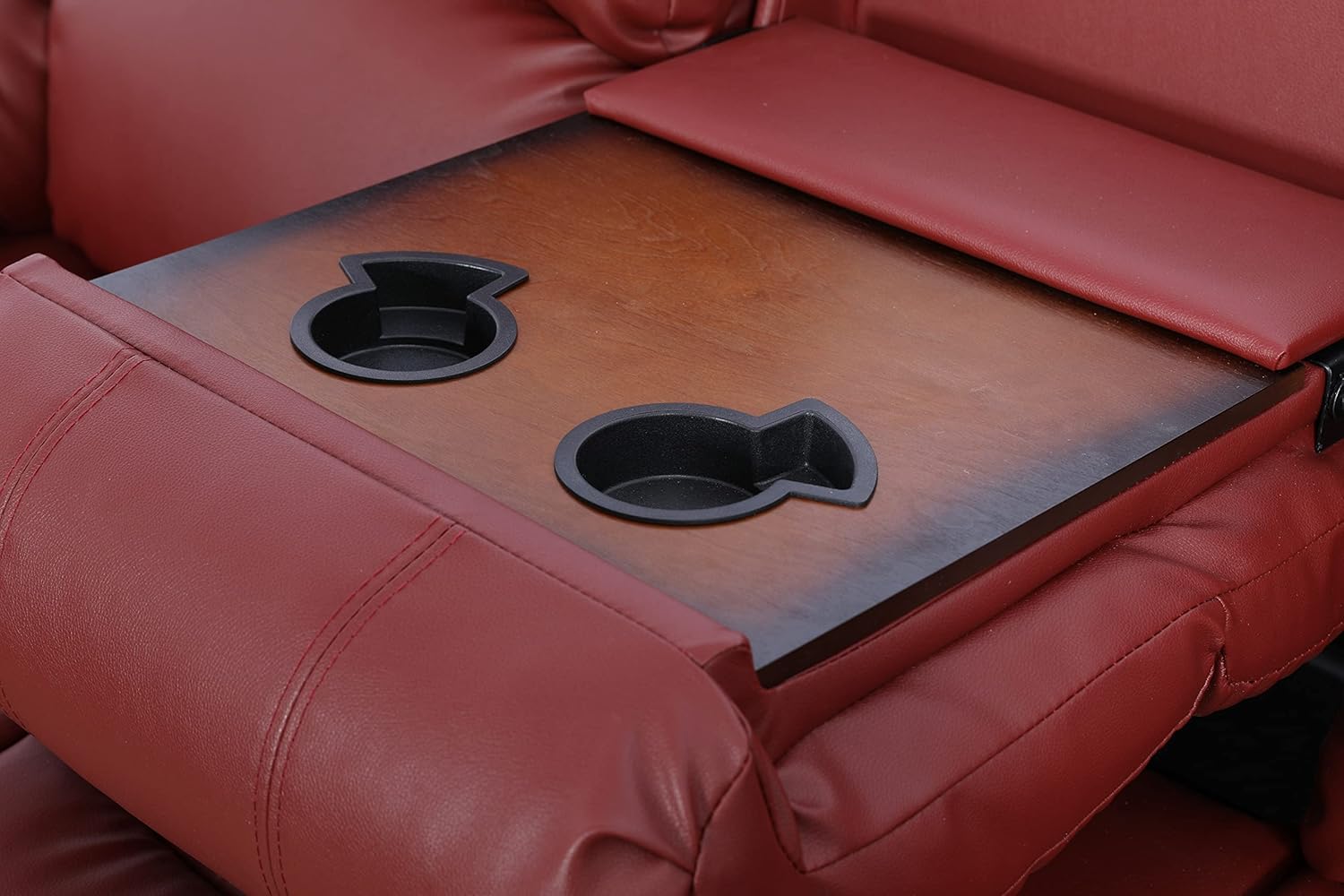 GS28XX – Juego de sofá reclinable de 3 piezas, tapicería de cuero regenerado, manual con mesa desplegable y consola central (rojo, 3 piezas)