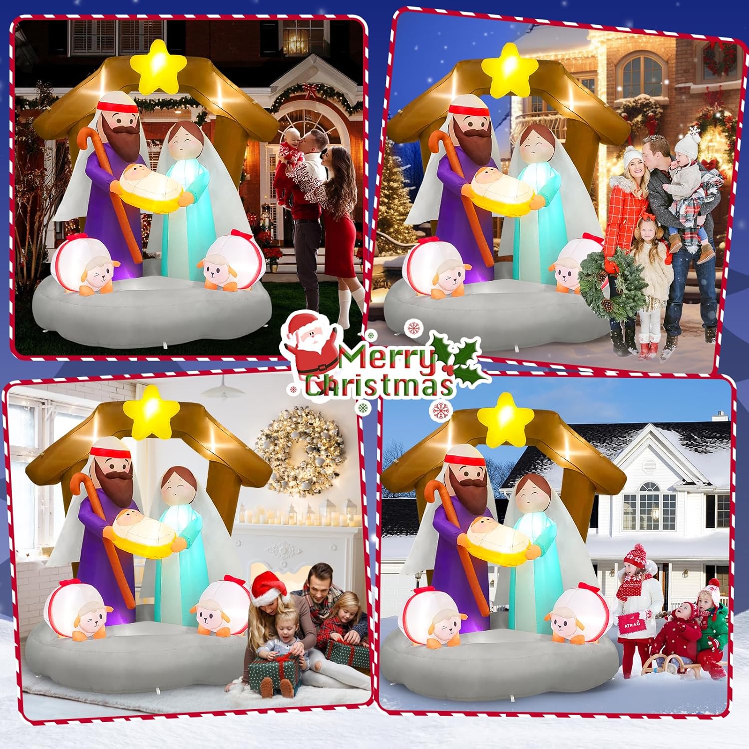 Decoraciones inflables de Navidad de 6 pies para decoración al aire libre, luces LED integradas, escena del nacimiento de Jesús, decoración de patio