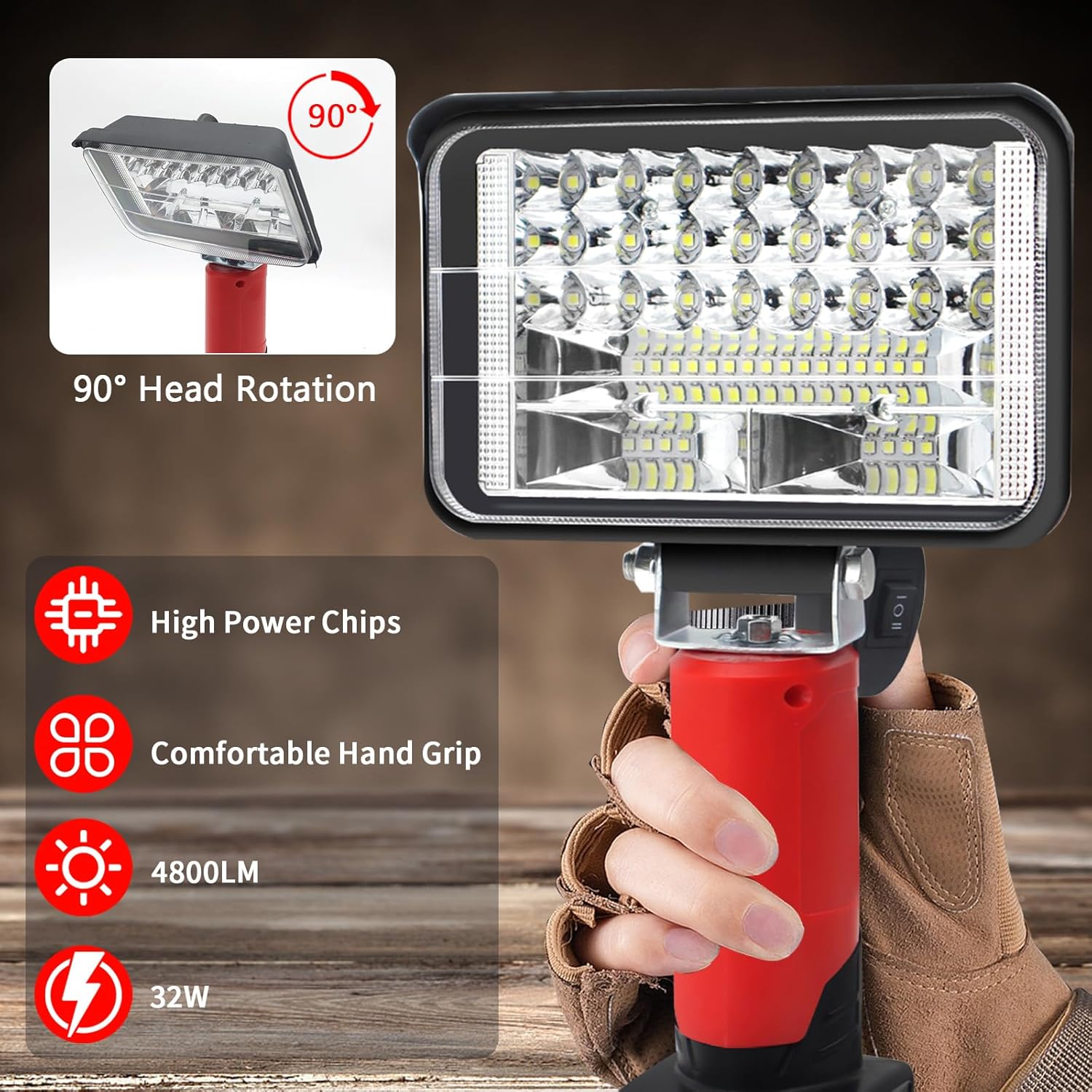 Luz de trabajo LED inalámbrica compatible con batería Milwaukee M12 de 12 V, linterna portátil de 4800 lm 32 W, luz de inundación con rotación de 90
