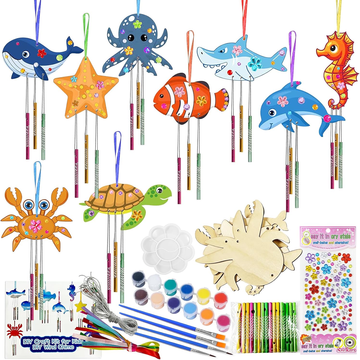 Artes y manualidades para niños, campanilla de viento para niños, kit de campanilla de viento para niñas, niños, artes y manualidades de madera para