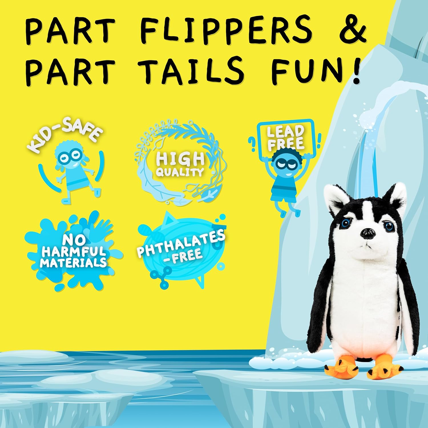 Randimals Mezcla de animales de peluche híbridos de pingüino y perro husky para niñas y niños, personajes de animales abrazables y suaves, juguetes