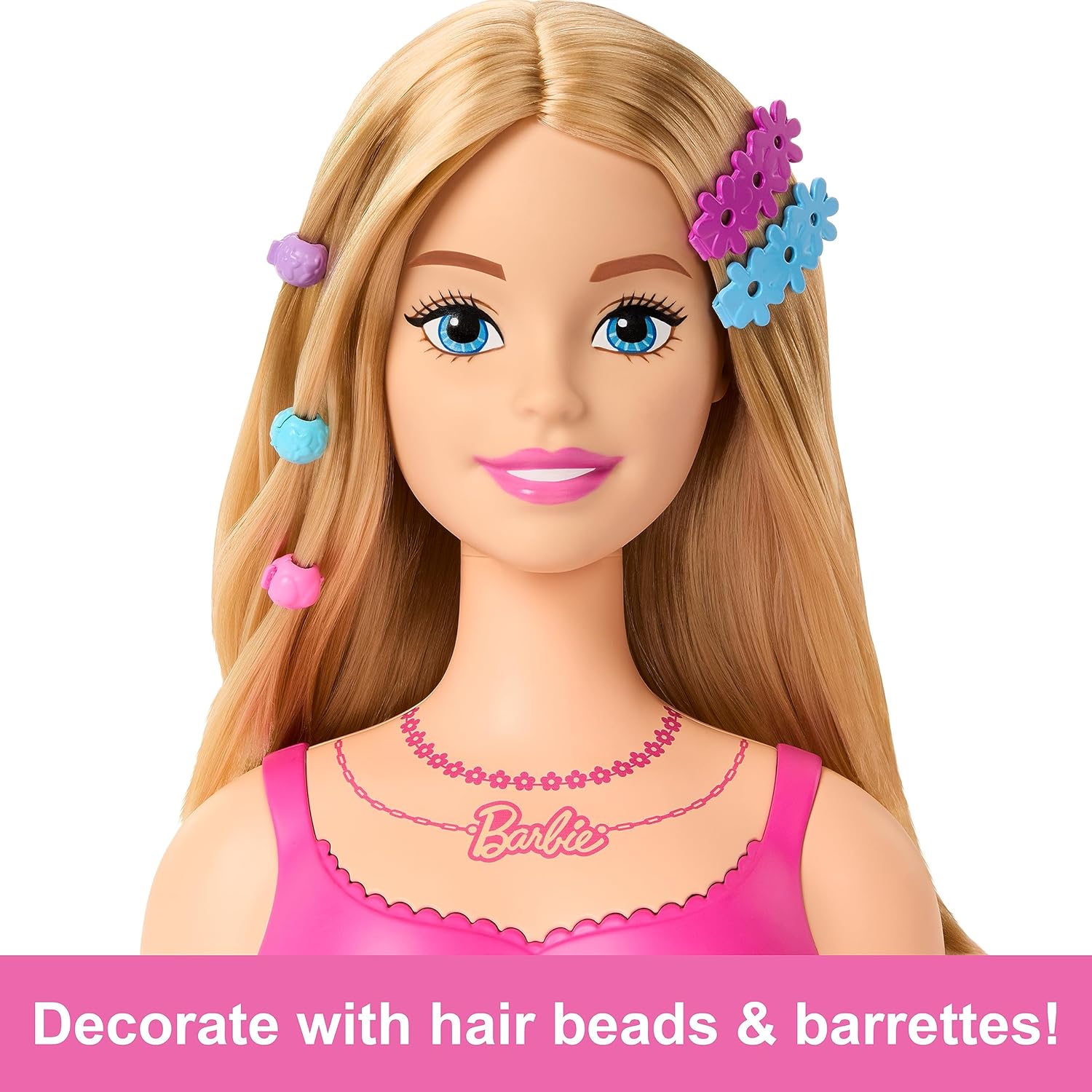 Barbie Cabeza de estilo de muñeca, cabello rubio con 20 accesorios coloridos, cabeza de muñeca para peinar el cabello