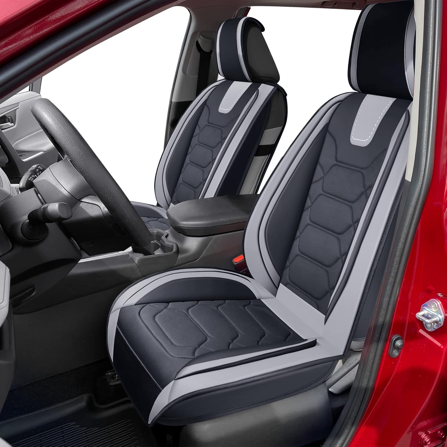 OASIS AUTO Toyota RAV4 – Fundas de asiento de accesorios 2013-2025 de piel de ajuste personalizado para RAV-4 (juego completo deportivo, negro y