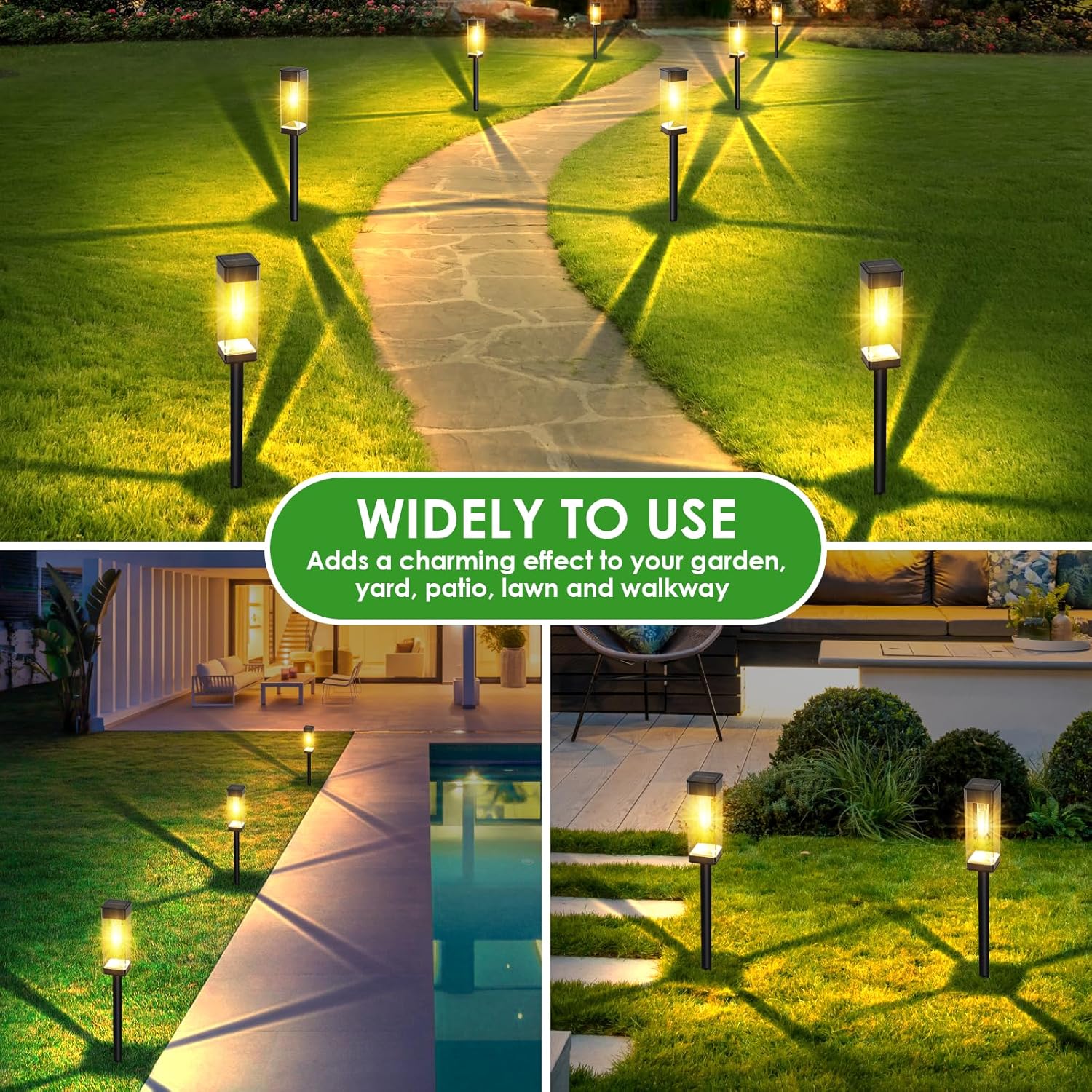Paquete de 8 luces solares para caminos al aire libre, luces solares impermeables para exteriores, luces LED solares para jardín con bombilla de