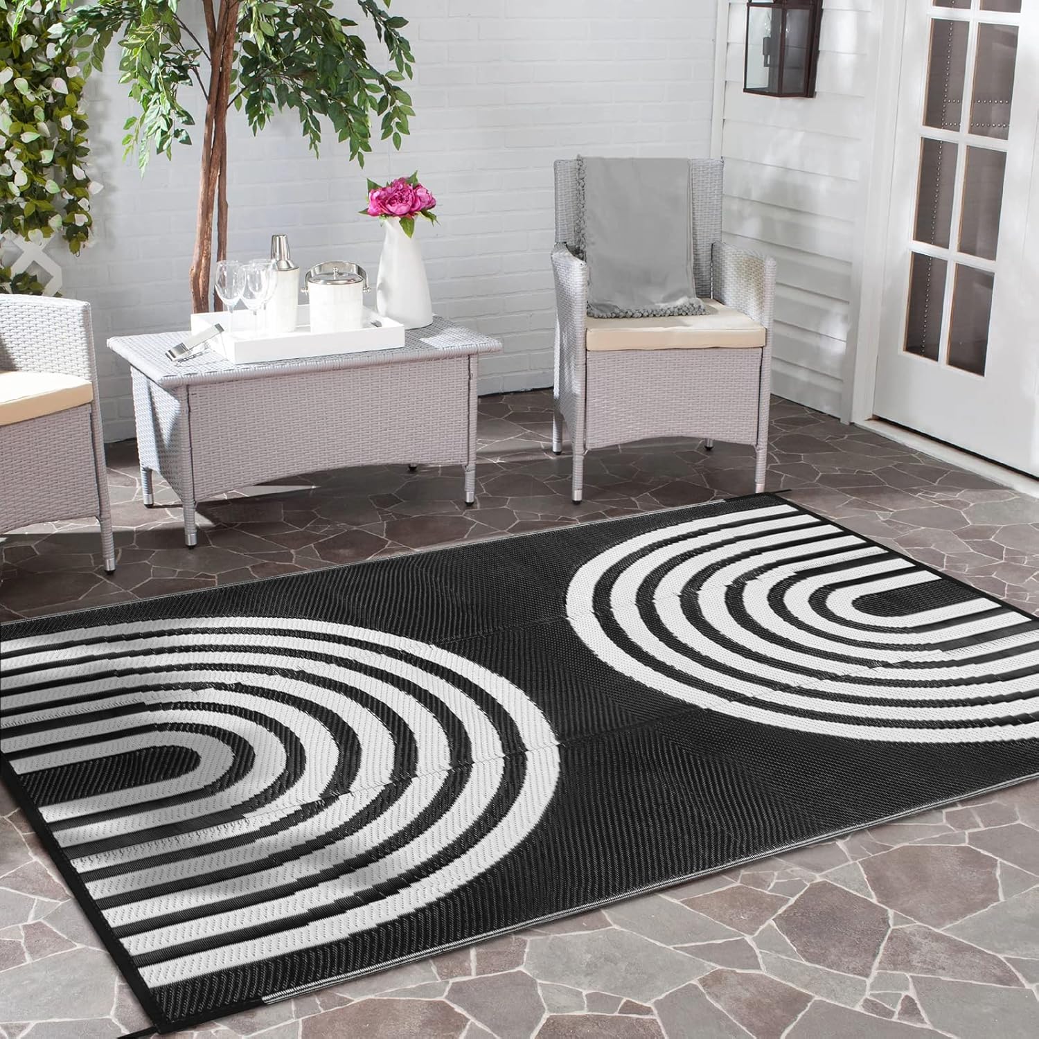 Anidaroel Alfombra de exterior para patio, 5 x 8 pies, impermeable, reversible, de plástico, resistente a las manchas y a los rayos UV, alfombra de