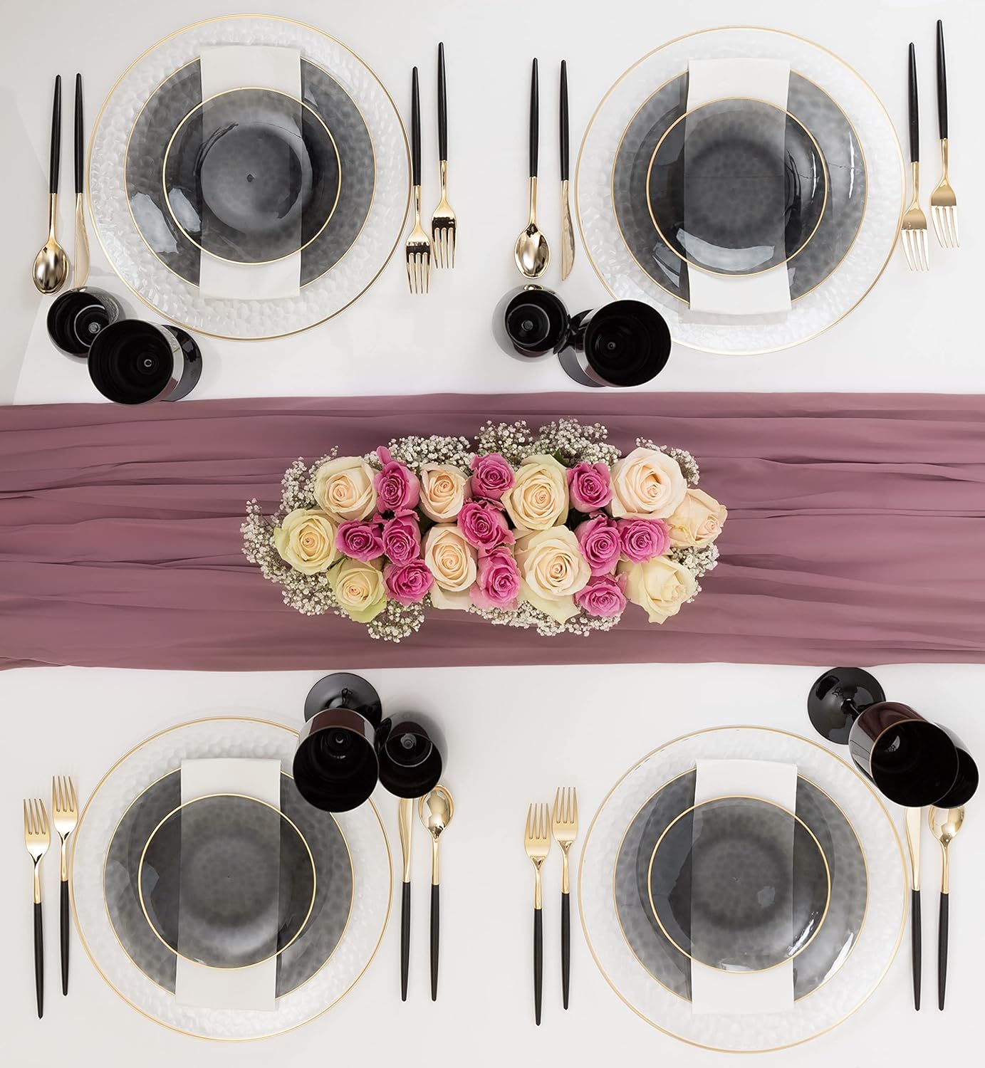 PARTY BARGAINS Organic Collection – Platos de cena de 7 pulgadas, color negro transparente martillado con borde dorado, paquete de 10, platos