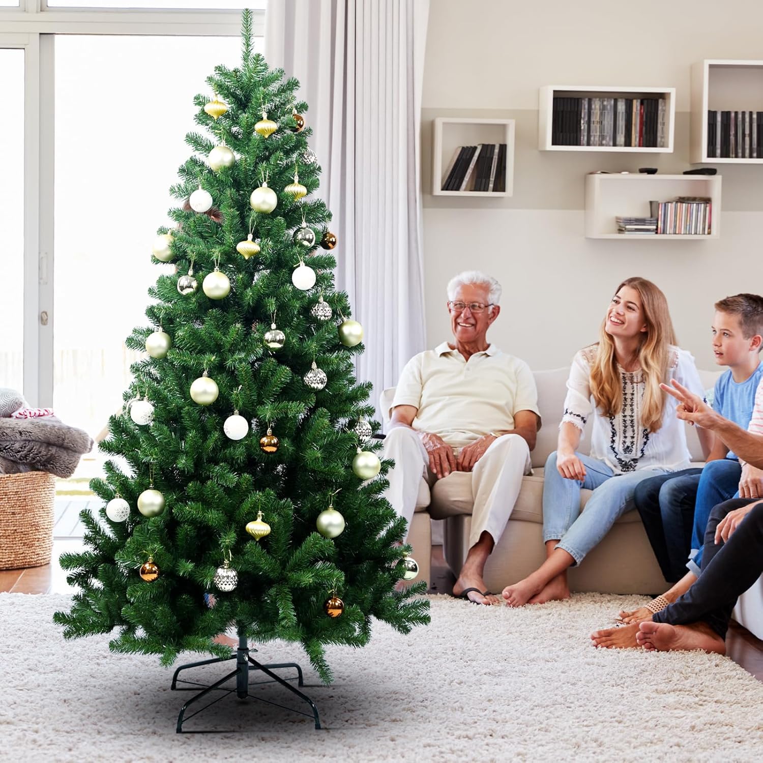 Árbol de Navidad artificial de Maylaviu de 5 pies, con apertura automática, pino de Navidad con soporte plegable de metal para el hogar, oficina,