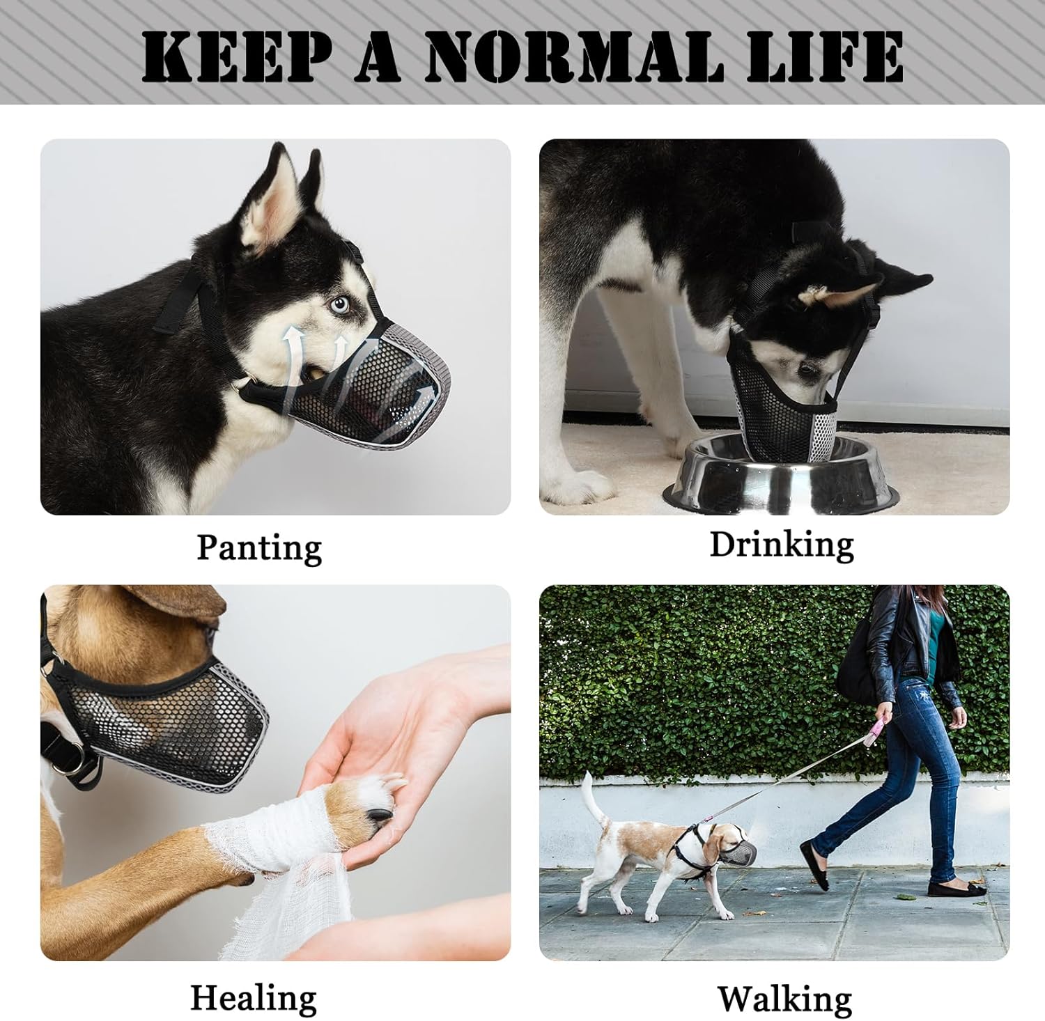 Mayerzon Bozal para perro, bozal suave de malla para perros grandes, medianos y pequeños, para carro, aseo y morder, bozal reflectante y