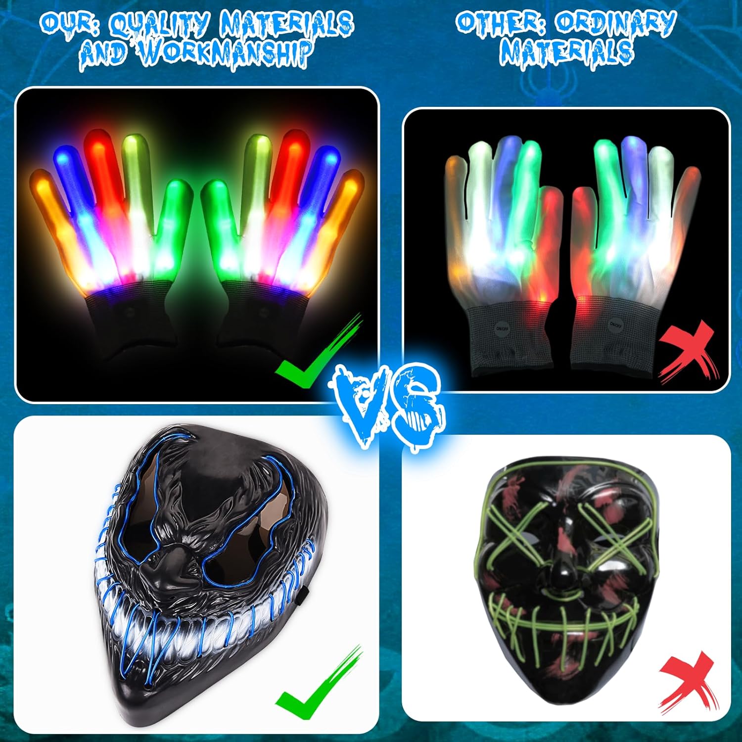 Neragron Máscara LED de Halloween, máscara de luz de neón, máscara de luz aterradora con 3 modos de iluminación para cosplay, disfraz de carnaval