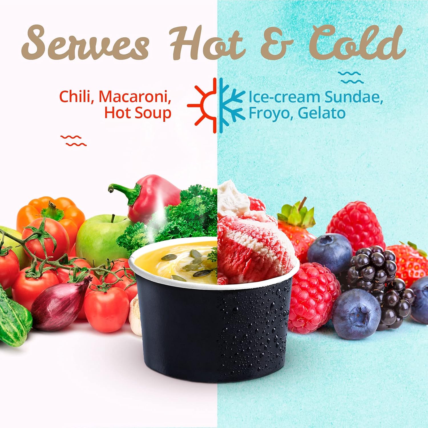 MATICAN Vasos de papel para helado, 50 cuencos de postre desechables de 5.5 onzas para alimentos calientes o fríos, suministros de fiesta de 5.5