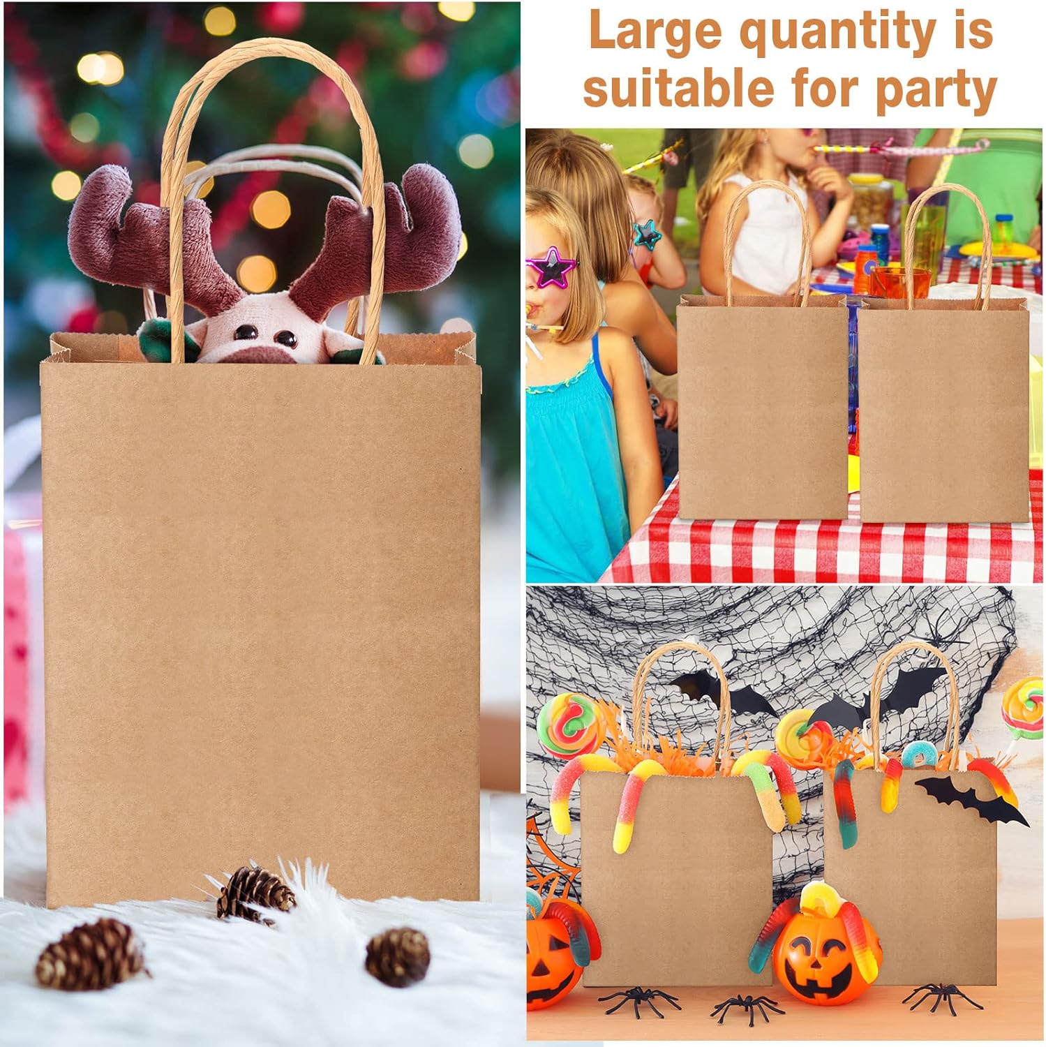 Sweetude 200 bolsas de regalo pequeñas de 6 x 4.7 x 2.4 pulgadas, bolsas de papel kraft de tamaño mini con asas, bolsas de regalo a granel para
