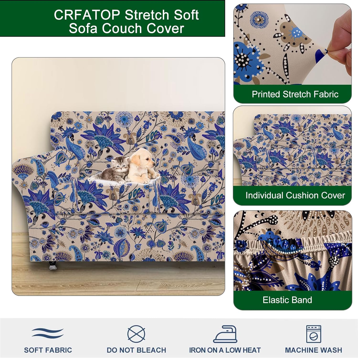 CRFATOP Fundas de sofá de 3 piezas para sofá de 2 cojines, fundas elásticas para sofá de 2 cojines, fundas de sofá lavables para sofá de dos plazas,