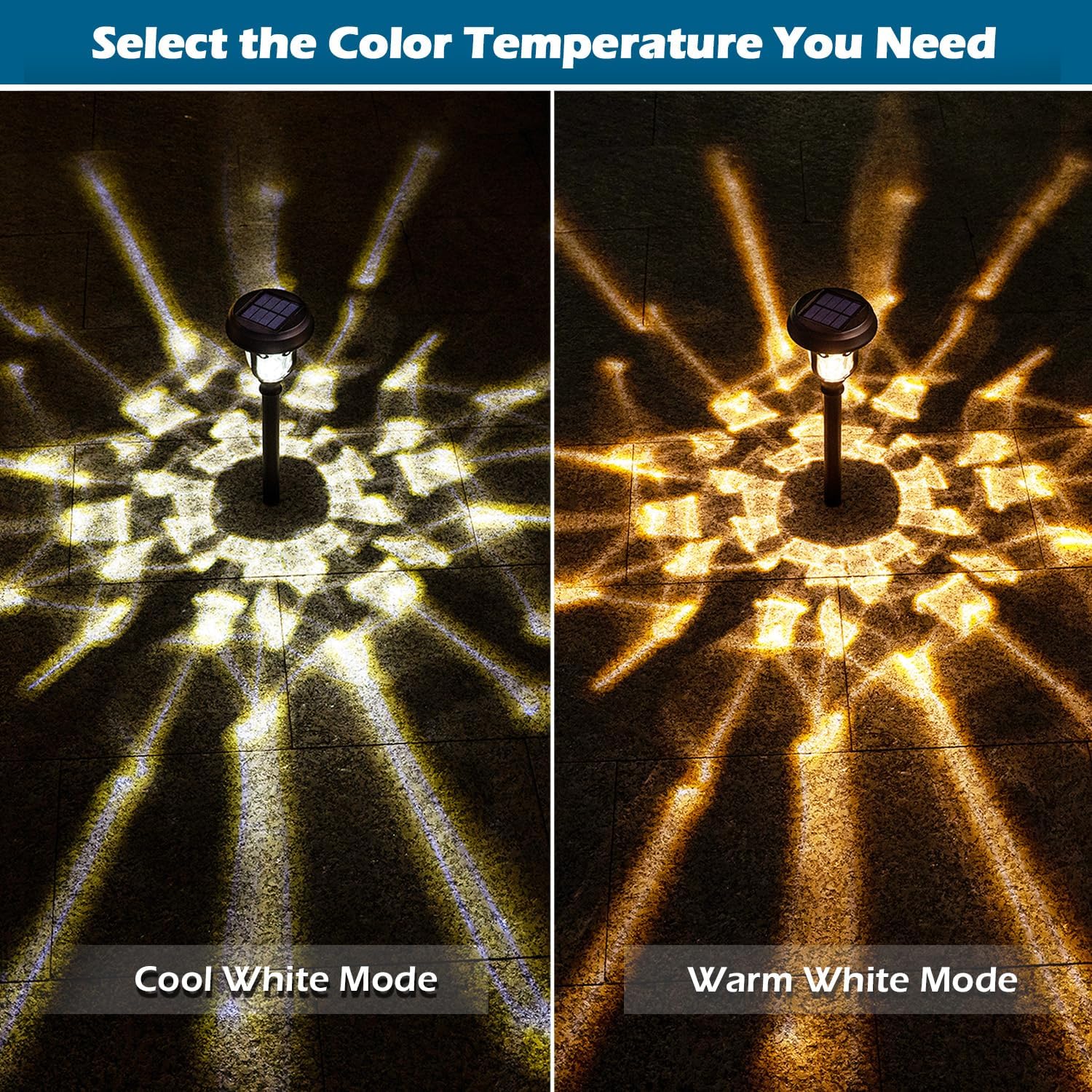 LeiDrail Luces solares para caminos al aire libre, paquete de 6 luces LED de vidrio blanco cálido y blanco frío de acero inoxidable con energía