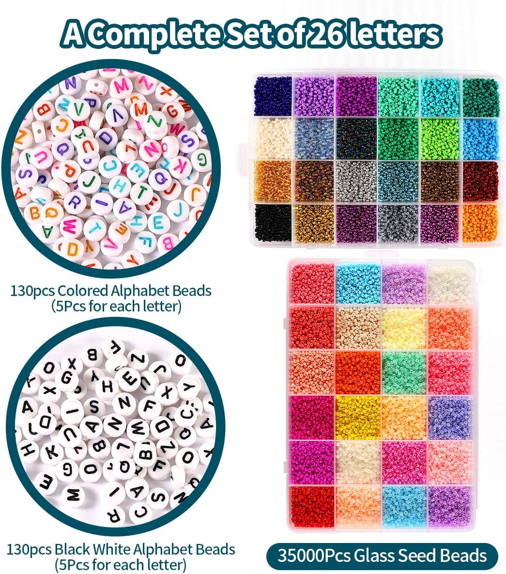 Juego de 35000 cuentas de semillas 120 de 0.079 pulgadas para manualidades, pulseras, collares, anillos, kits de fabricación de anillos de cristal,