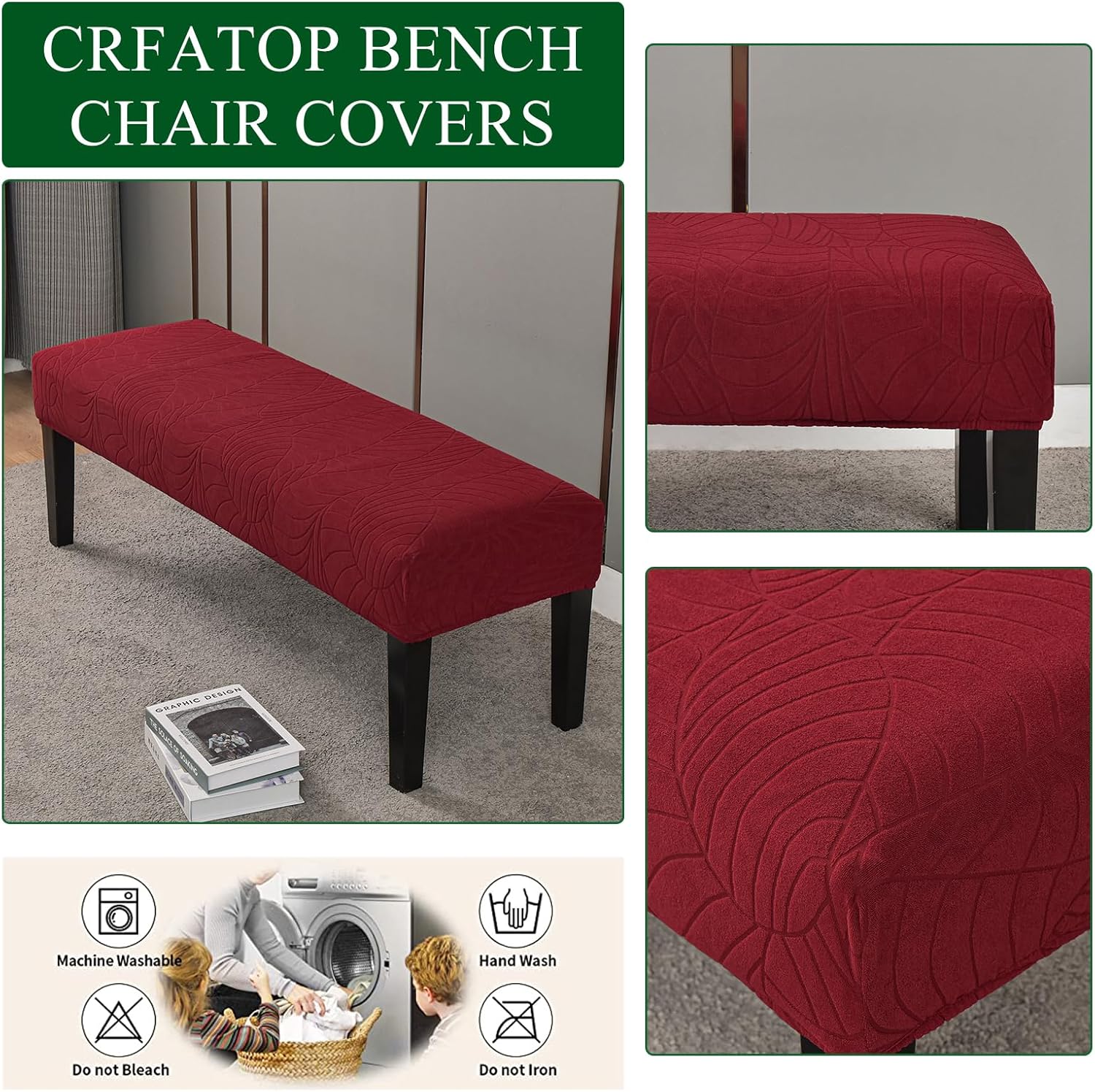 CRFATOP Funda de cojín de jacquard para asiento de banco de comedor, funda tapizada elástica, extraíble y lavable, fundas para silla de comedor para