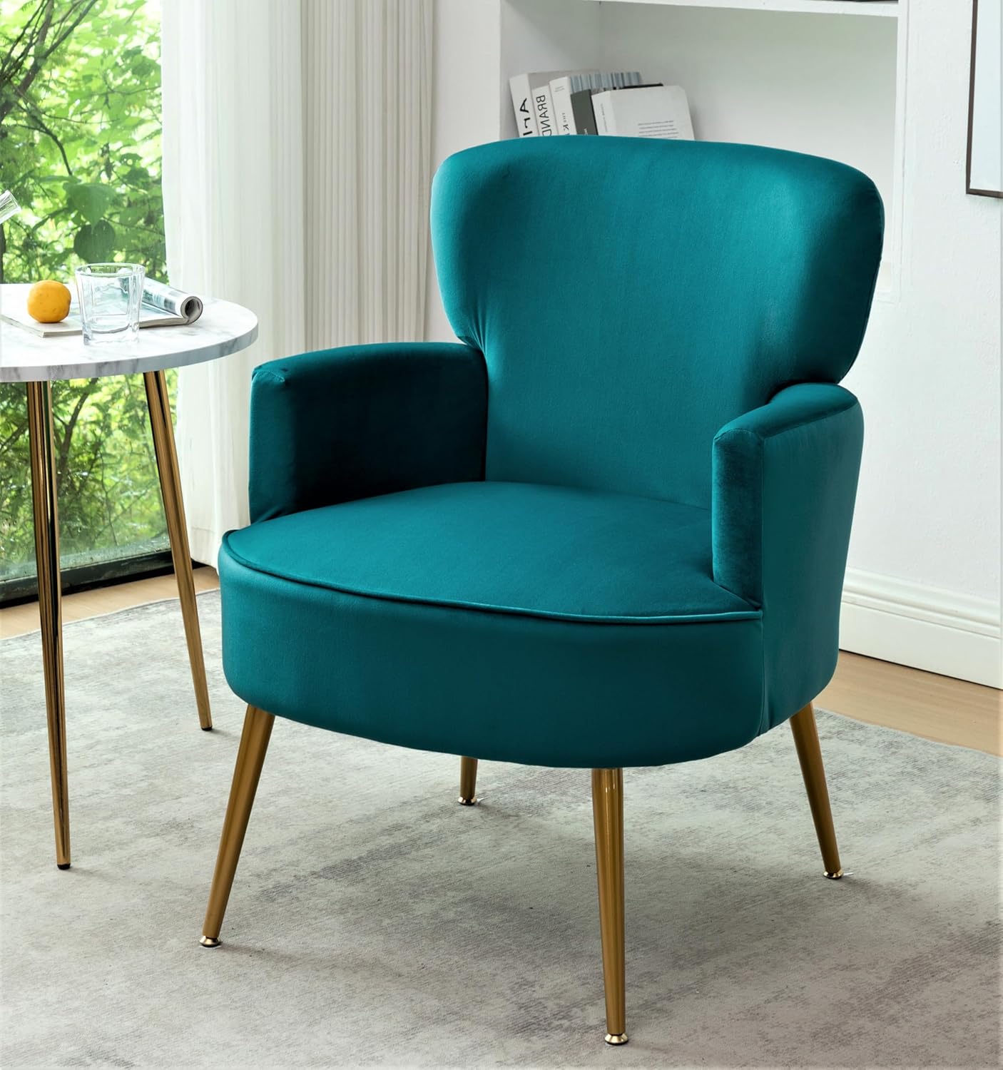 Silla decorativa de terciopelo con patas de metal dorado, sillón tapizado para espacios pequeños a medianos, sala de estar moderna, dormitorio,