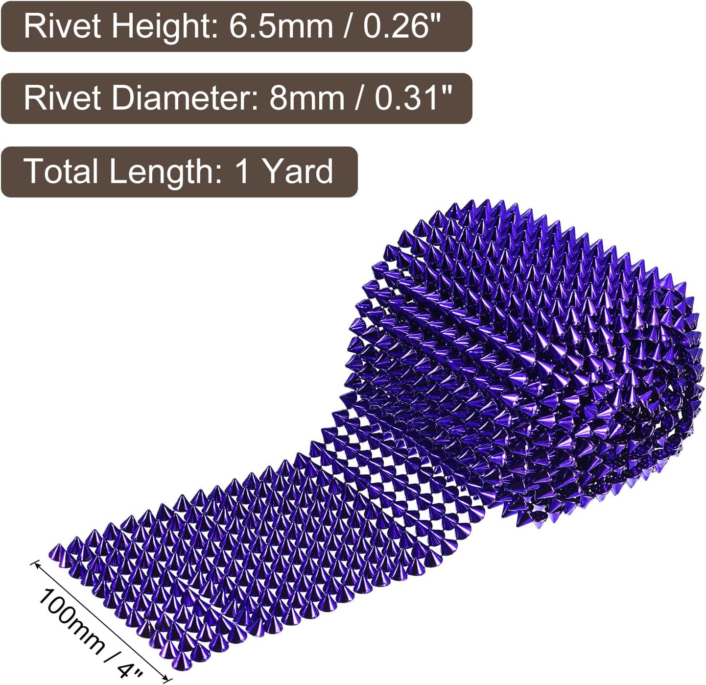 uxcell 1 yarda de puntada en cono de punta, 12 filas de plástico con parte trasera plana, remache punk, cinta para manualidades, bolsos, decoración