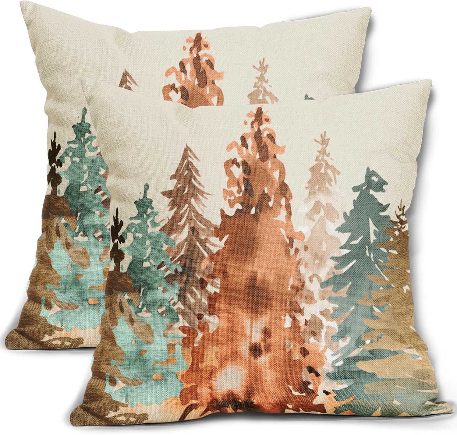 Sweetshow Juego de 2 fundas de almohada de color otoñal de 20 x 20 pulgadas, estilo rústico, acuarela, árbol de otoño, con temática de naturaleza,