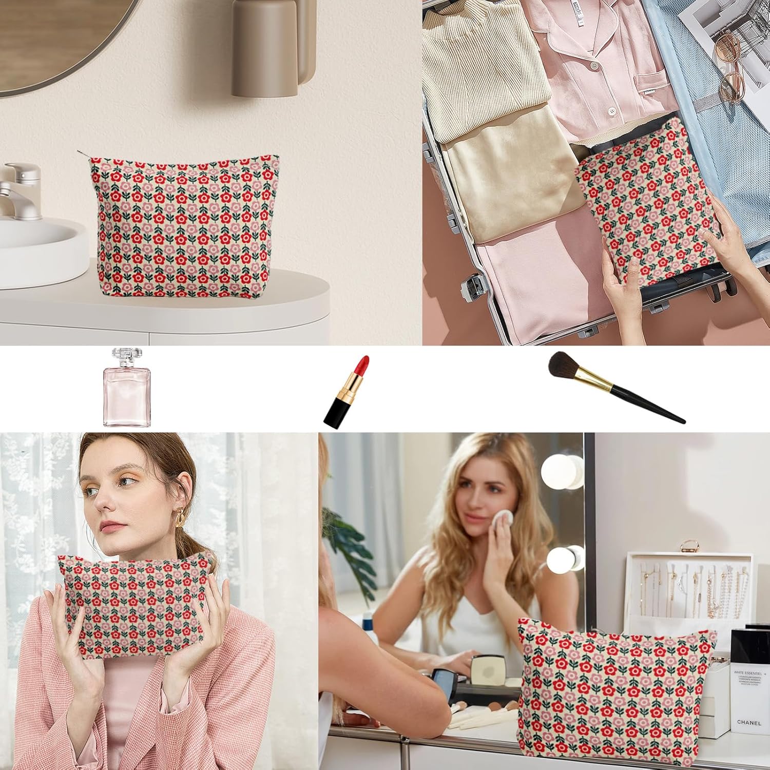 MHDGG Bolsa de maquillaje para mujer, bolsa de cosméticos floral de gran capacidad, bolsas de maquillaje, bolsas de maquillaje para mujer, bolsos de