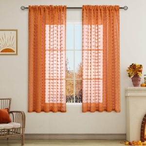 Guken 2 paneles de cortinas traslúcidas de 63 pulgadas de largo para sala de estar, dormitorio, 52 pulgadas de ancho, cortinas bohemias con pompones Guken 2 paneles de cortinas traslúcidas de 63 pulgadas de largo para sala de estar, dormitorio, 52 pulgadas de ancho, cortinas bohemias con pompones