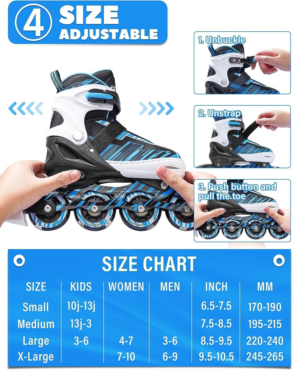 ECOO Patines en línea ajustables para niños y niñas con ruedas iluminadas, patines para niños de 4 a 12 años, patines para adolescentes para