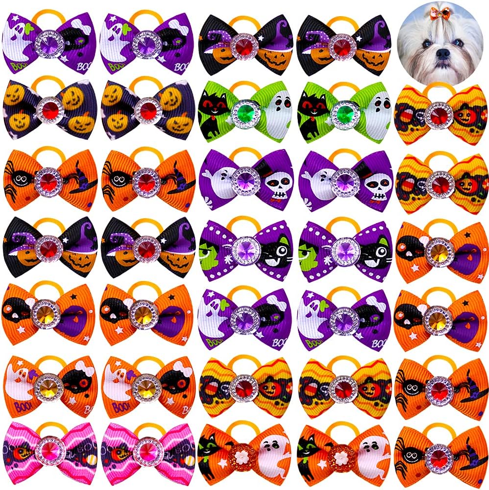 20 unids10 pares de lazos para el pelo de perro para Halloween, lazos de diamantes de imitación, lazos brillantes para cachorros, accesorios de aseo
