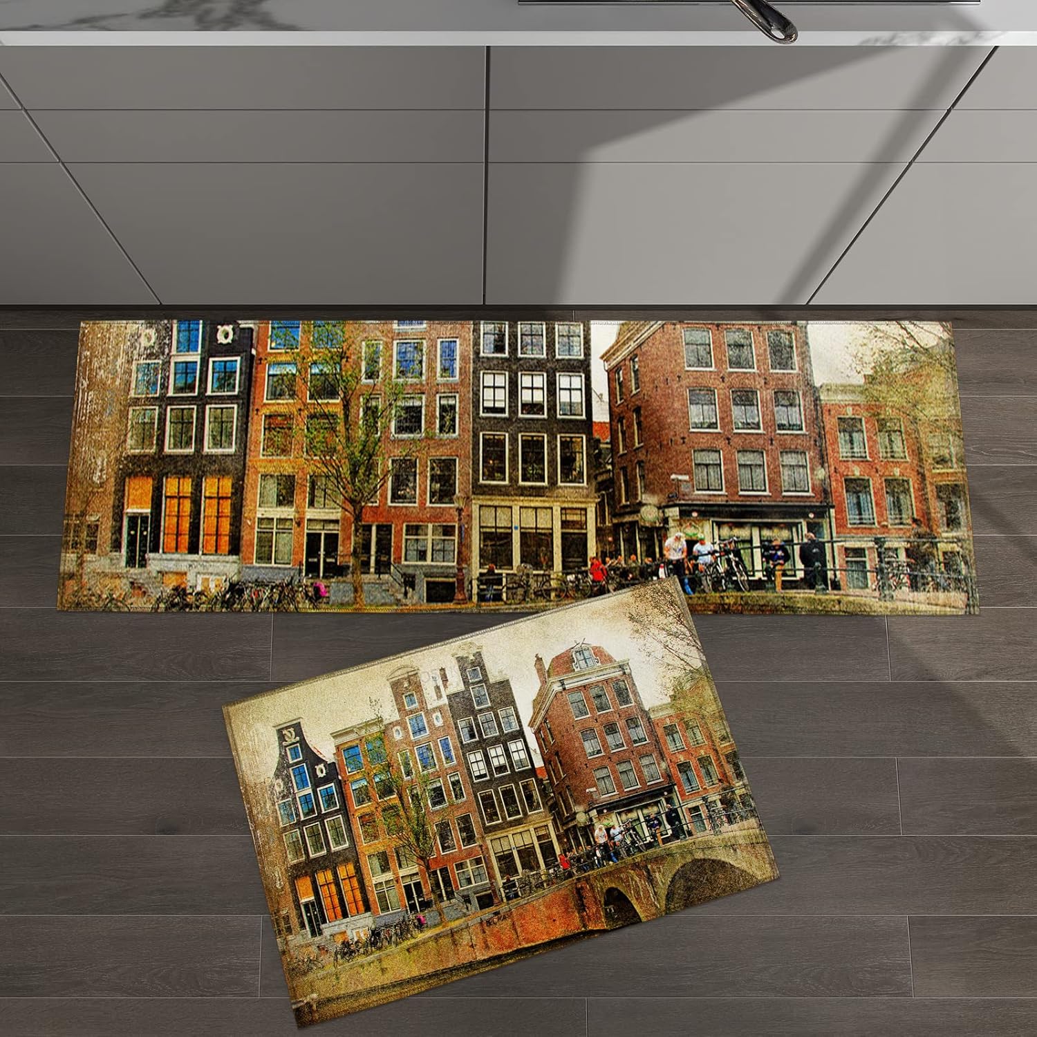Womenfocus Tapete de cocina, tapete de cocina vintage Amsterdam, tapete de cocina para piso, tapete antifatiga, tapete de cocina antideslizante y
