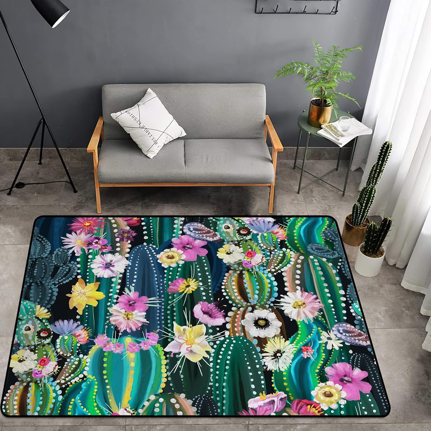 Tapete de esponja lavable para niñas, niños, dormitorio, sala de estar, acuarela, cactus, flores, plantas tropicales, suculentas, antideslizante,
