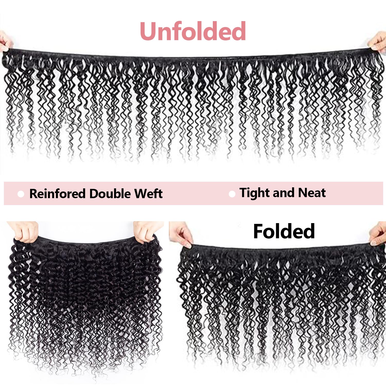 Extensiones de cabello humano virgen brasileño rizado sin procesar, 3 paquetes de cabello humano virgen grado 12A, ondulado, negro natural, 22, 24,