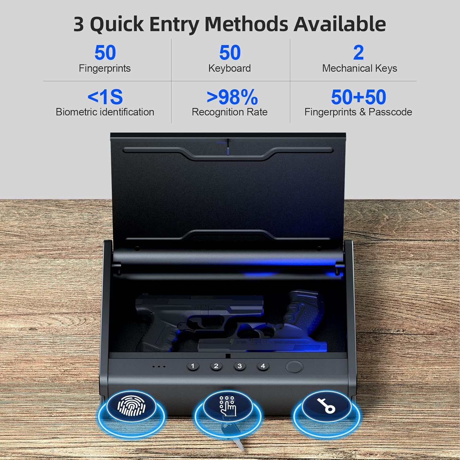 Caja fuerte biométrica para armas de fuego, caja fuerte biométrica para pistola, caja fuerte para pistolas con huella digital, 3 cajas de bloqueo de