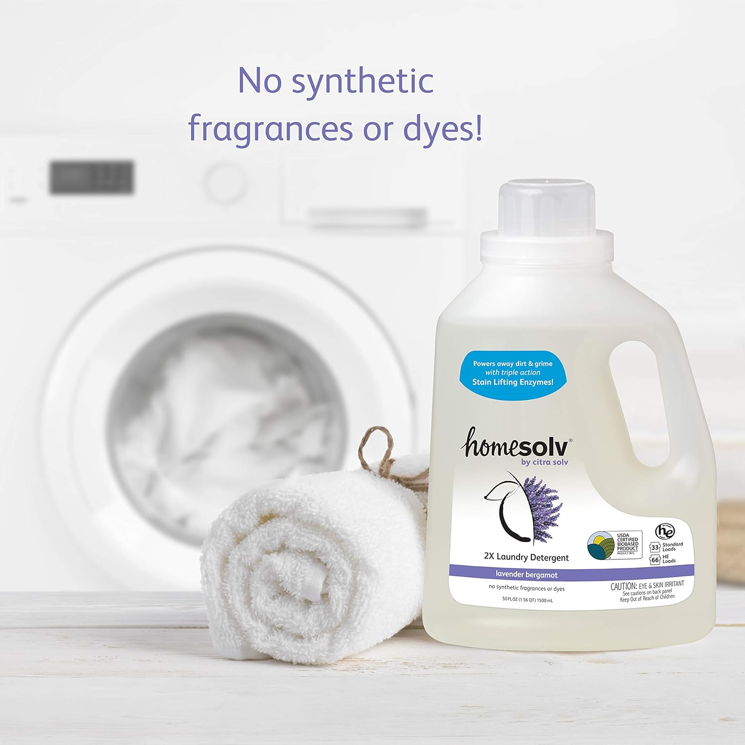 Homesolv – Detergente líquido para ropa HE 2X, lavanda bergamota, 50 onzas líquidas (paquete de 6)