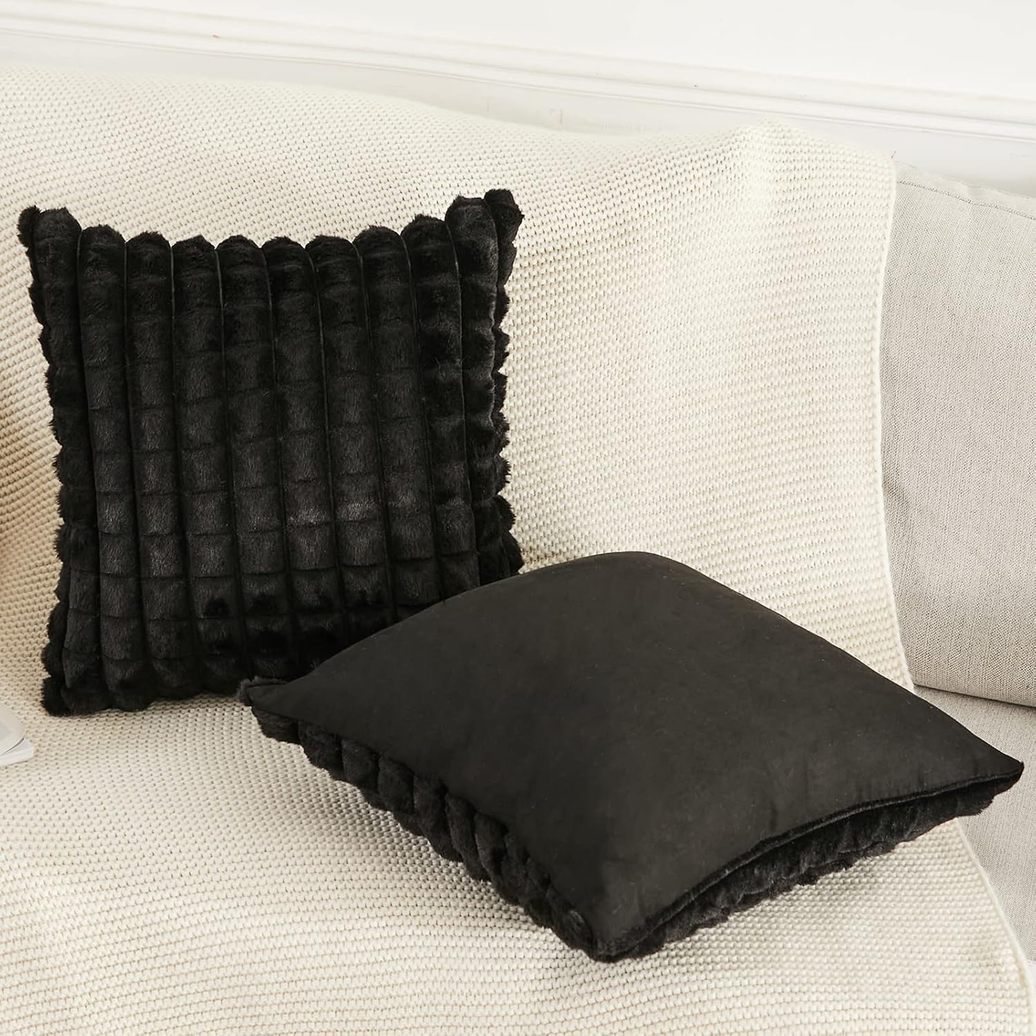 Juego de 2 fundas de almohada de felpa de piel sintética de 12 x 20 pulgadas, fundas de almohada cuadradas decorativas suaves y acogedoras para