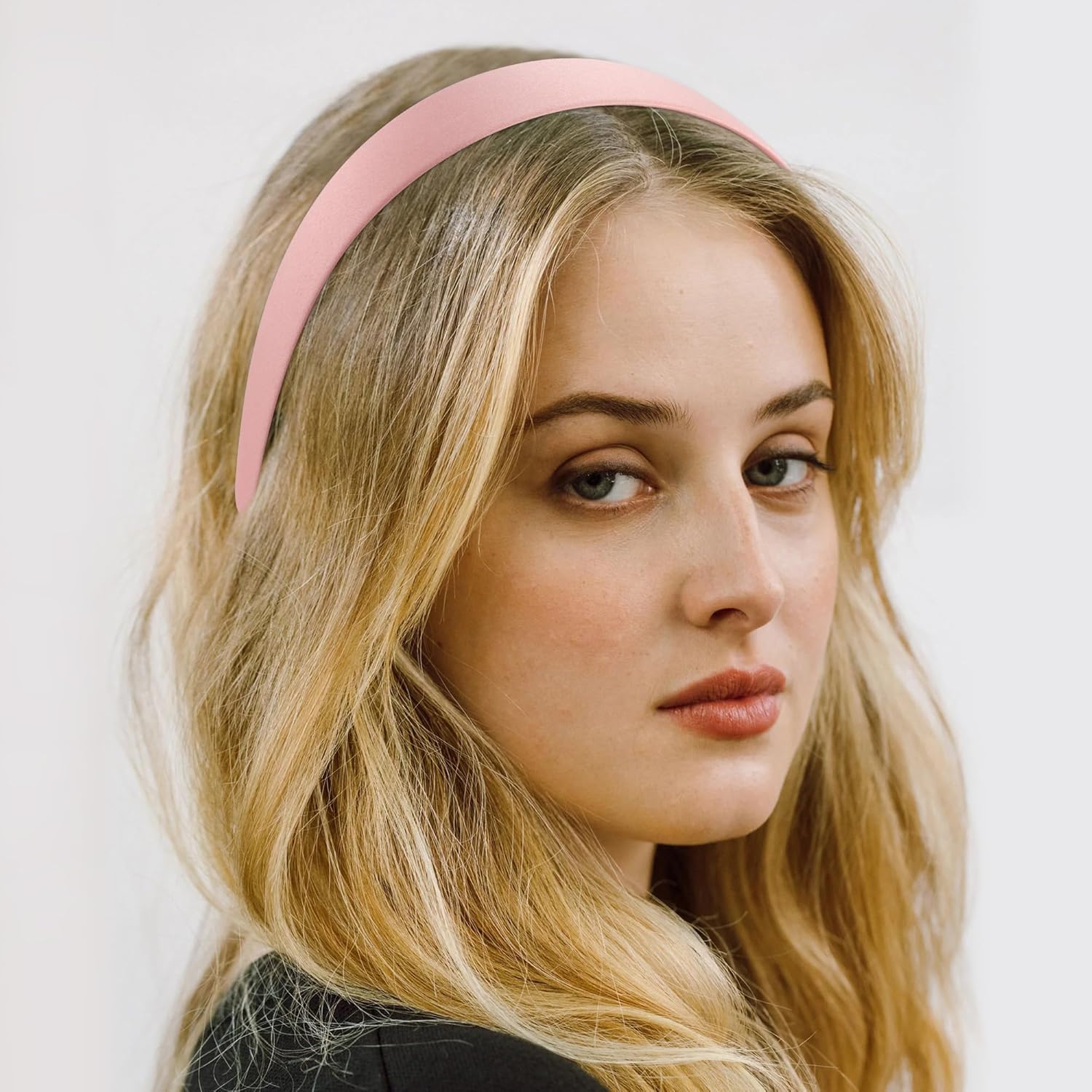 VELSCRUN Diademas para mujeres y niñas, diadema rosa satinada de 1.3 pulgadas, bandas anchas para el cabello de mujer, bandas de pelo de moda,