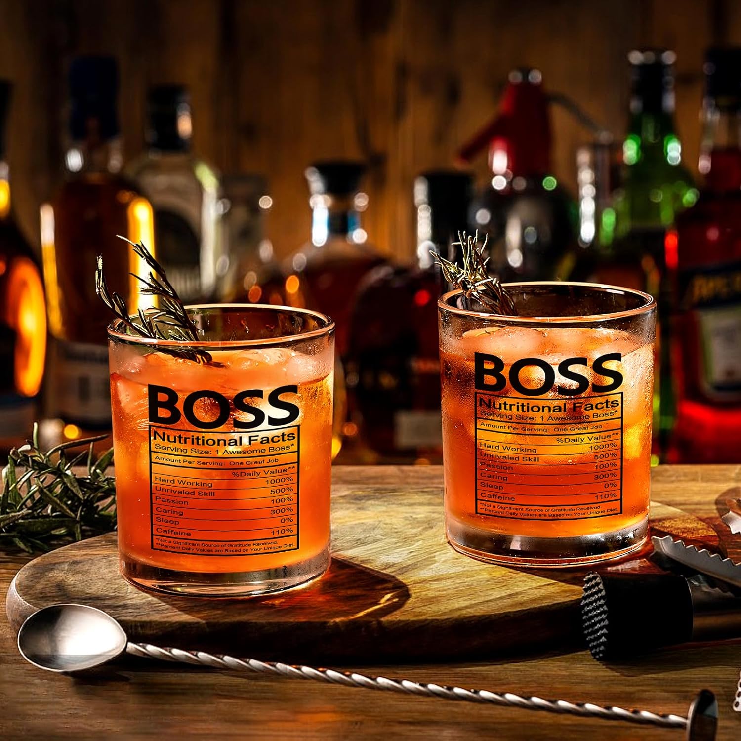Futtumy Regalos para jefes para hombres, vaso de whisky con datos nutricionales, divertido regalo de oficina, regalo del día del jefe, regalo de