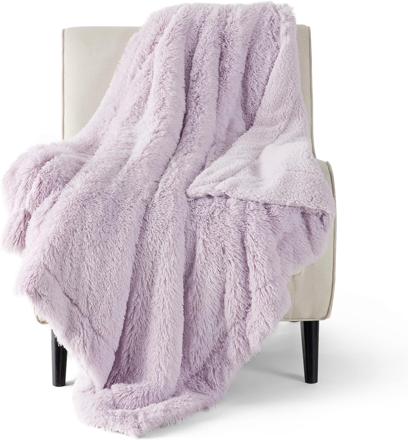 Bedsure – Manta de piel sintética color lavanda, peluda, esponjosa y lanuda, sherpa suave y gruesa, regalo decorativo de teñido anudado, mantas para