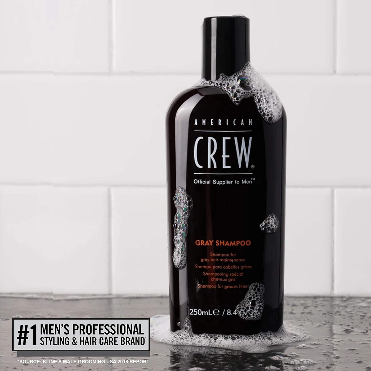 Champú para hombre de American Crew, mantenimiento óptimo para cabello gris, aroma original, 8.45 onzas líquidas