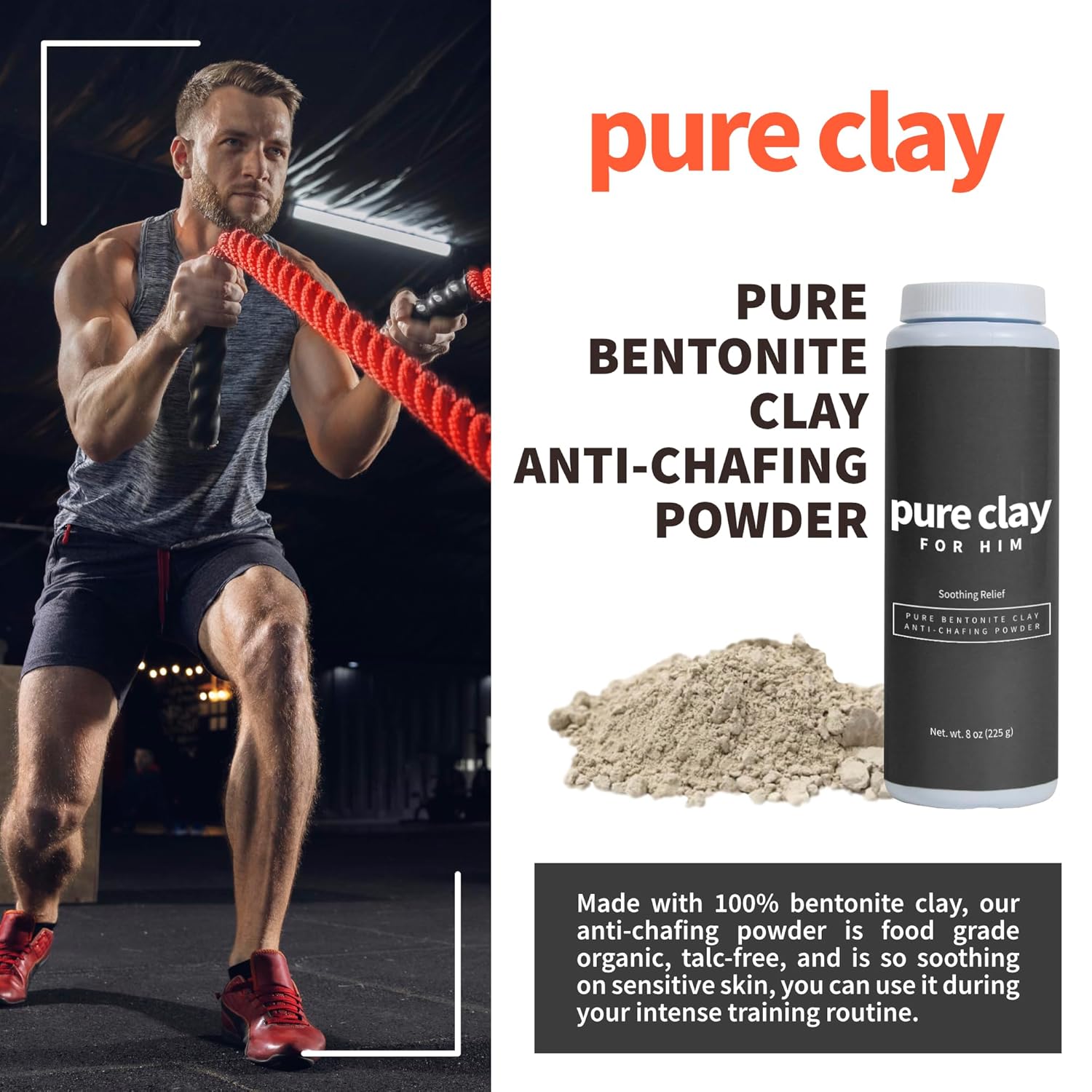 All Natural – Polvo antirozaduras para hombre, polvo de arcilla de bentonita de calcio minado profundo, cuerpo, ingle, brazo, pie, polvo