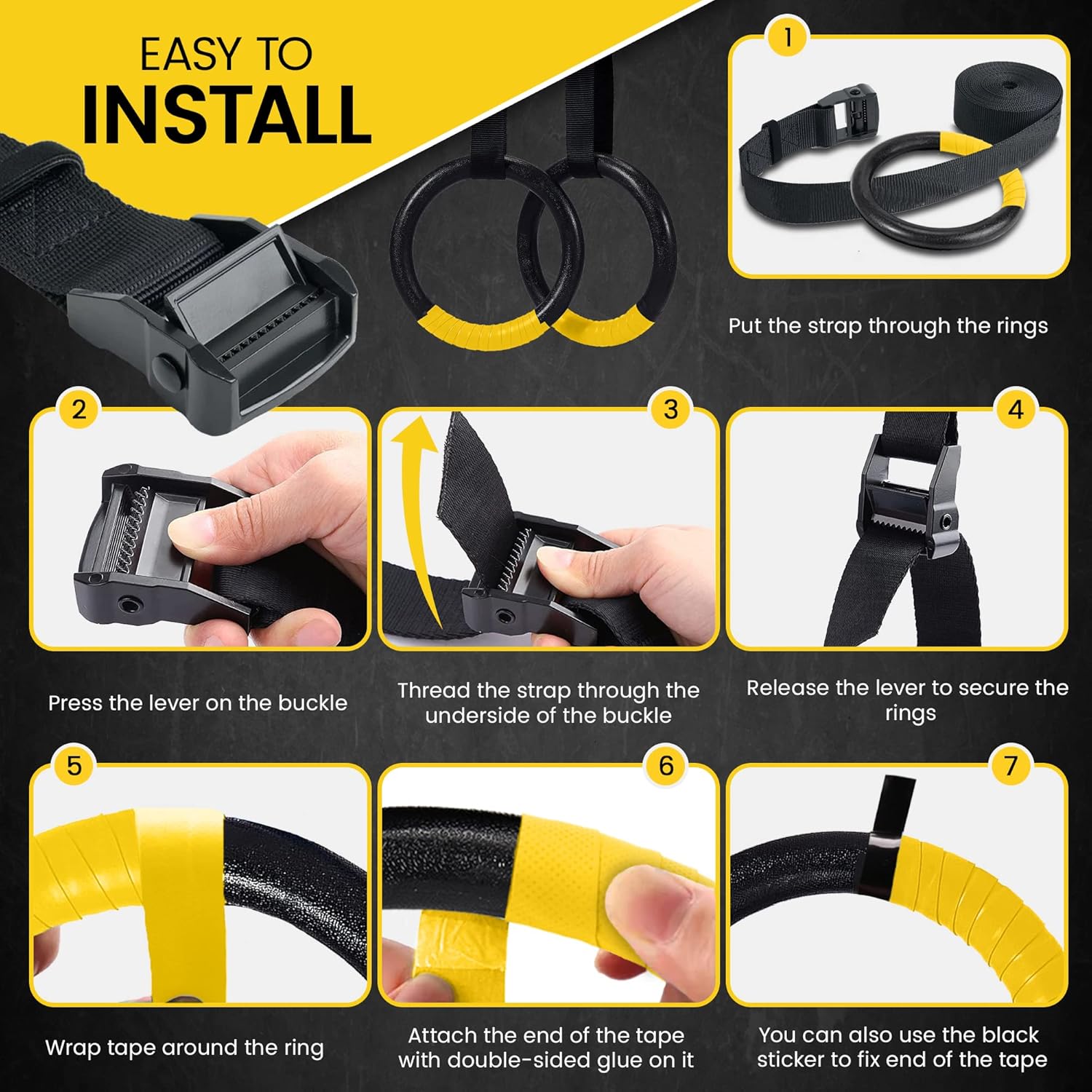 Anillos de entrenamiento con correas ajustables  15 pies de largo pueden soportar hasta 661 libras  661.4 lbs  Ideal para entrenamiento  Agarre de