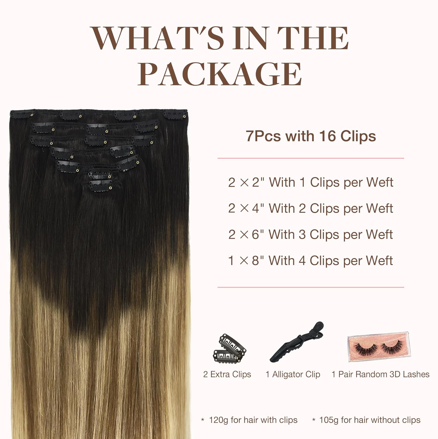 GOO GOO – Extensiones de cabello humano Remy con clip en ombré color castaño oscuro a castaño y rubio sucio de 22 pulgadas, 7 piezas de 4.23oz