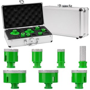 Kit de sierra de agujero de diamante, 7 piezas de sierra de agujero para azulejos de porcelana, cerámica, mármol, ladrillo de hormigón con rosca de Kit de sierra de agujero de diamante, 7 piezas de sierra de agujero para azulejos de porcelana, cerámica, mármol, ladrillo de hormigón con rosca de