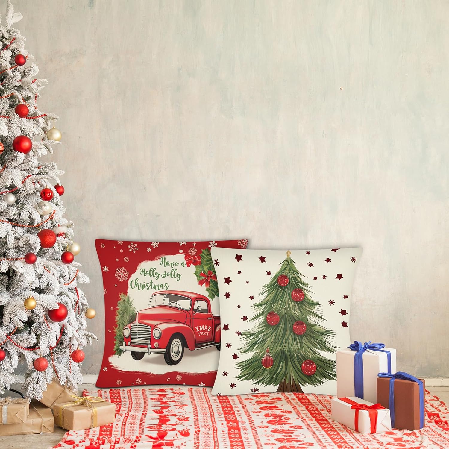 Juego de 4 fundas de almohada de Navidad de 18 x 18 pulgadas, decoración navideña de cuadros rojos, fundas de almohada de Navidad para Navidad,