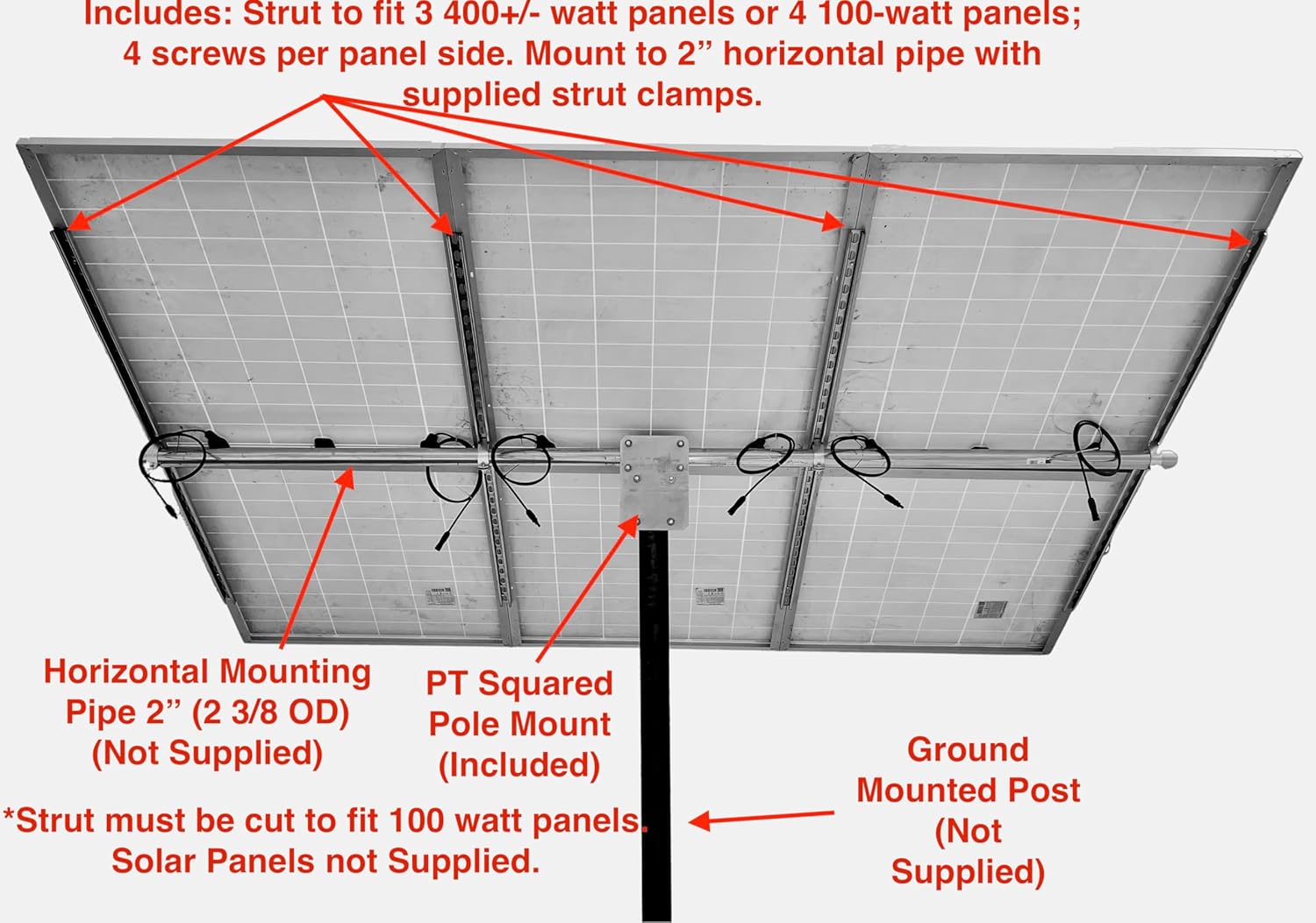 Panel solar superior del soporte de montaje en poste y kit de montaje en panel para tubería de 4″