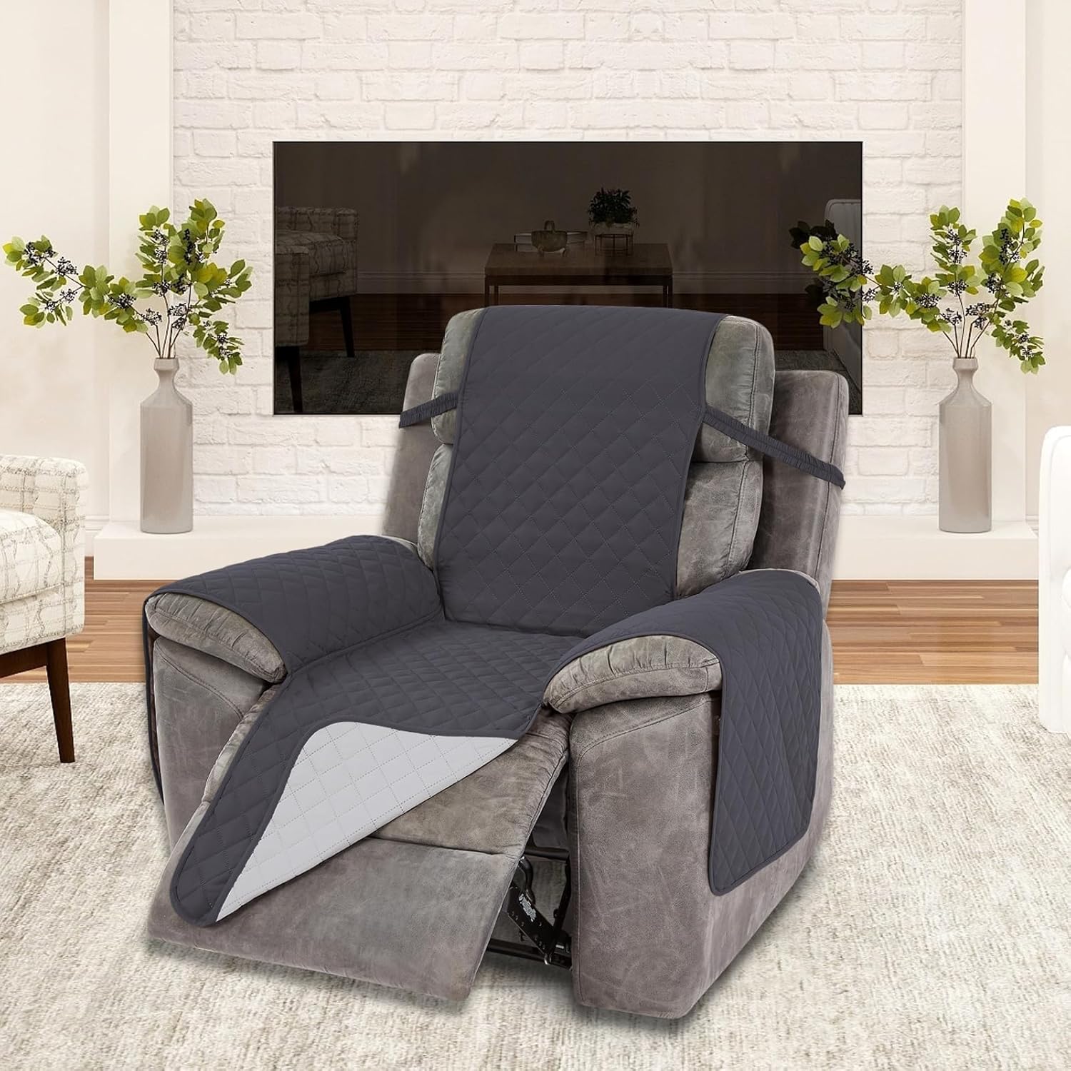 Fandyacke Fundas para sillas reclinables, fundas de sofá, protector de muebles para perros (reclinable grande, gris oscurogris claro)