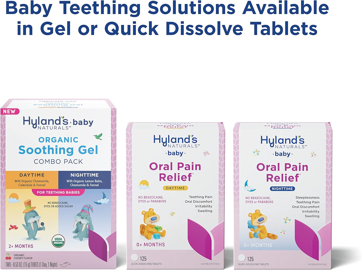 Hyland’s Naturals Baby – Paquete combinado de gel calmante orgánico de díanoche, alivio natural de las molestias orales, irritabilidad e hinchazón,