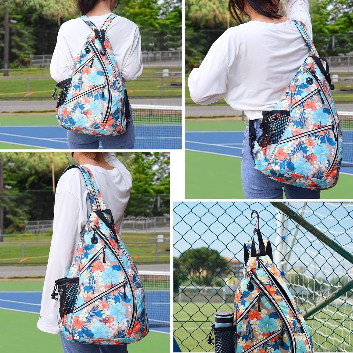 ZOEA Bolsa de pickleball deportiva para mujeres y hombres, mochila ajustable de pickleball con gancho para cerca, se adapta a 4 paletas y todos tus