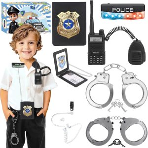 Juguetes de policía, accesorios de policía, juego de rol con esposas, llaves de esposas, luz de advertencia, walkie-talkie, auriculares, tarjeta de Juguetes de policía, accesorios de policía, juego de rol con esposas, llaves de esposas, luz de advertencia, walkie-talkie, auriculares, tarjeta de